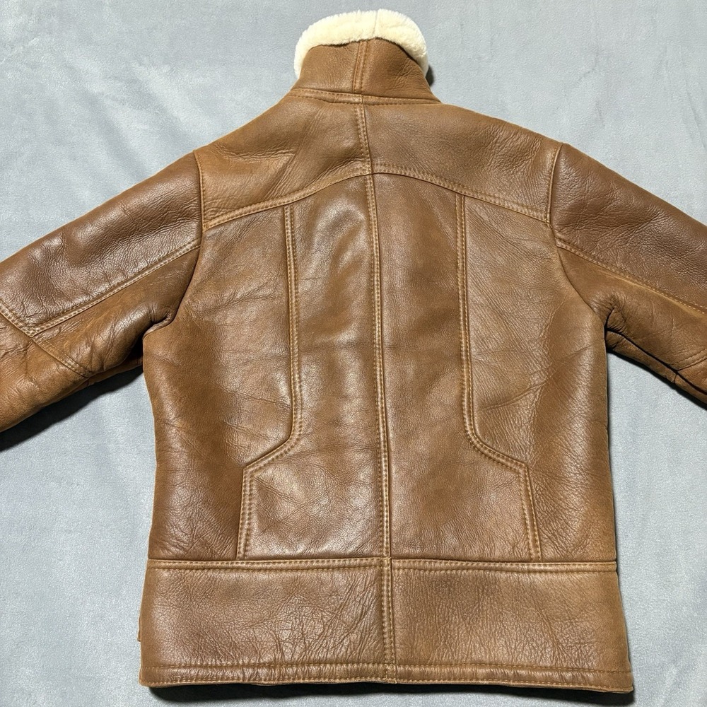 Shearling Lambskin B-3 Bomber Jacket Mens Size M Aviator Coat Brown Handmade NEW - Picture 15 of 16